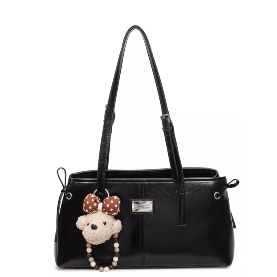 PU Leather Shoulder Bag Black / One Size Apparel and Accessories