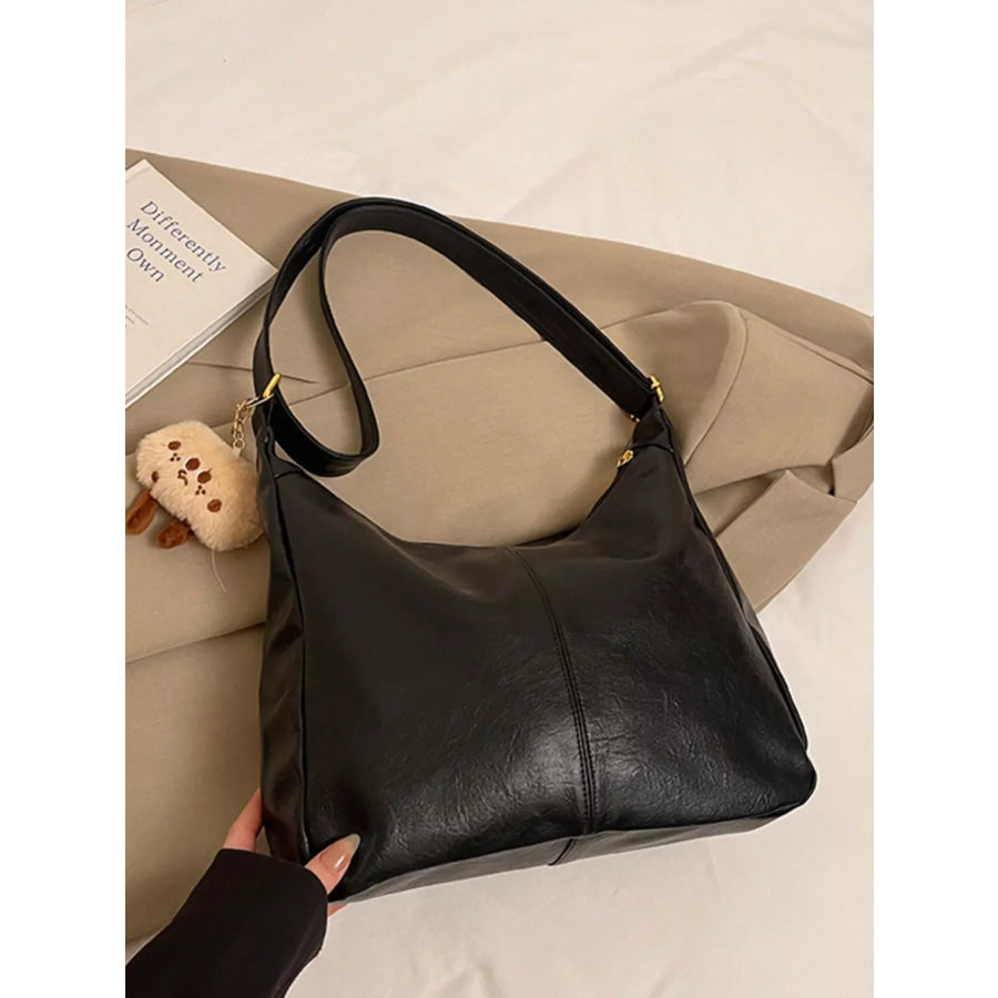 PU Leather Shoulder Bag Black / One Size Apparel and Accessories