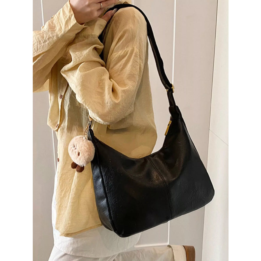 PU Leather Shoulder Bag Black / One Size Apparel and Accessories