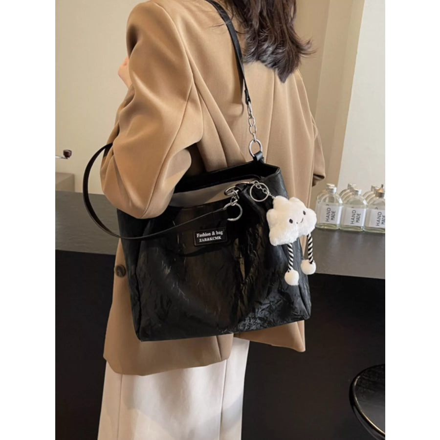 PU Leather Shoulder Bag Black / One Size Apparel and Accessories