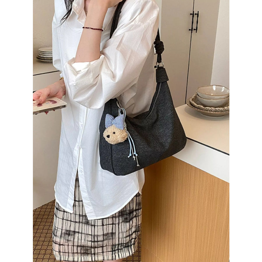 PU Leather Shoulder Bag Black / One Size Apparel and Accessories