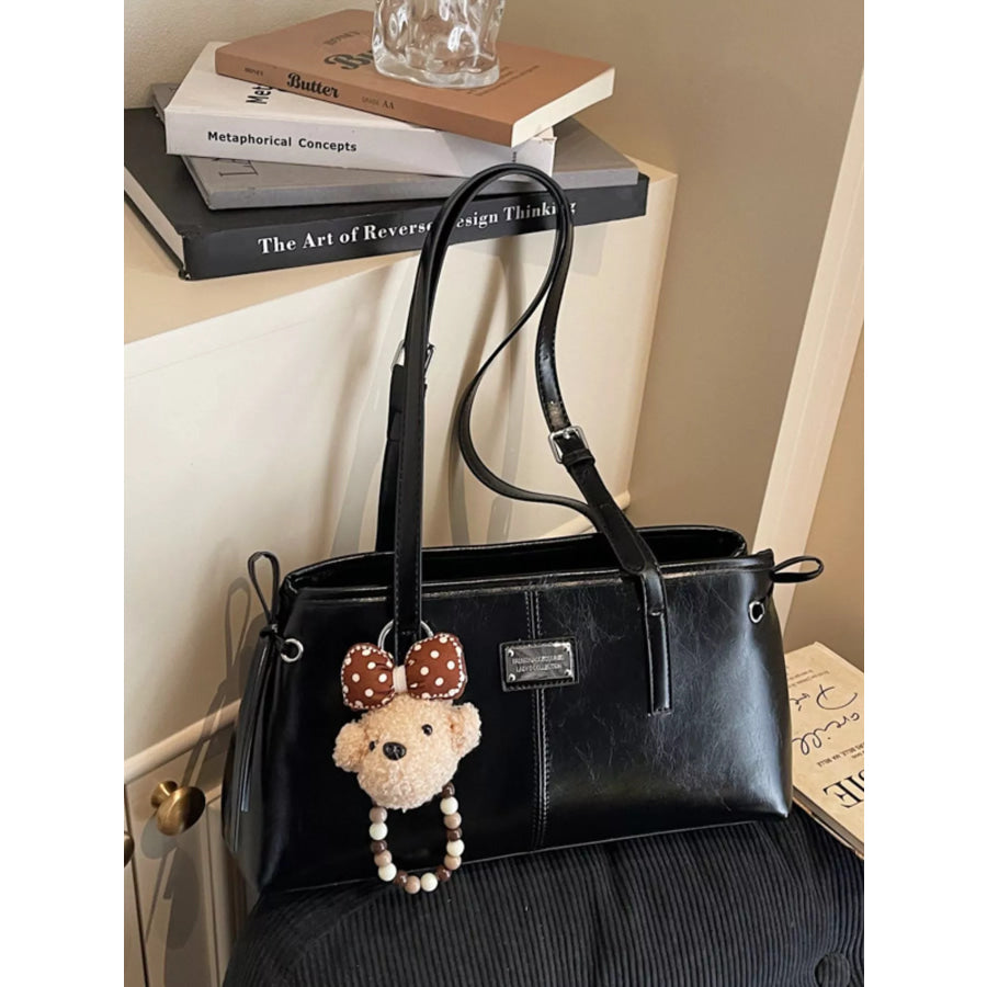PU Leather Shoulder Bag Black / One Size Apparel and Accessories