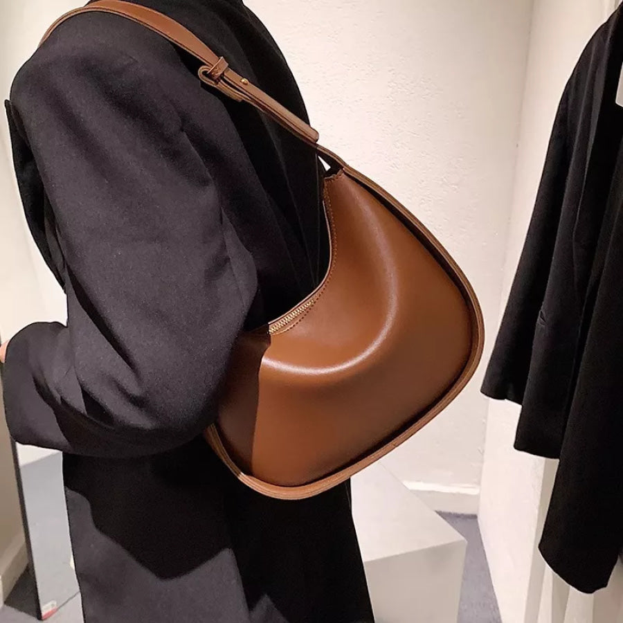 PU Leather Shoulder Bag Brown / One Size Apparel and Accessories