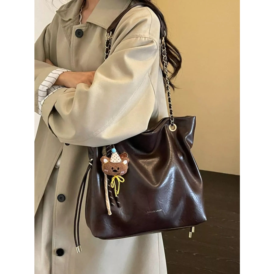 PU Leather Shoulder Bag Brown / One Size Apparel and Accessories