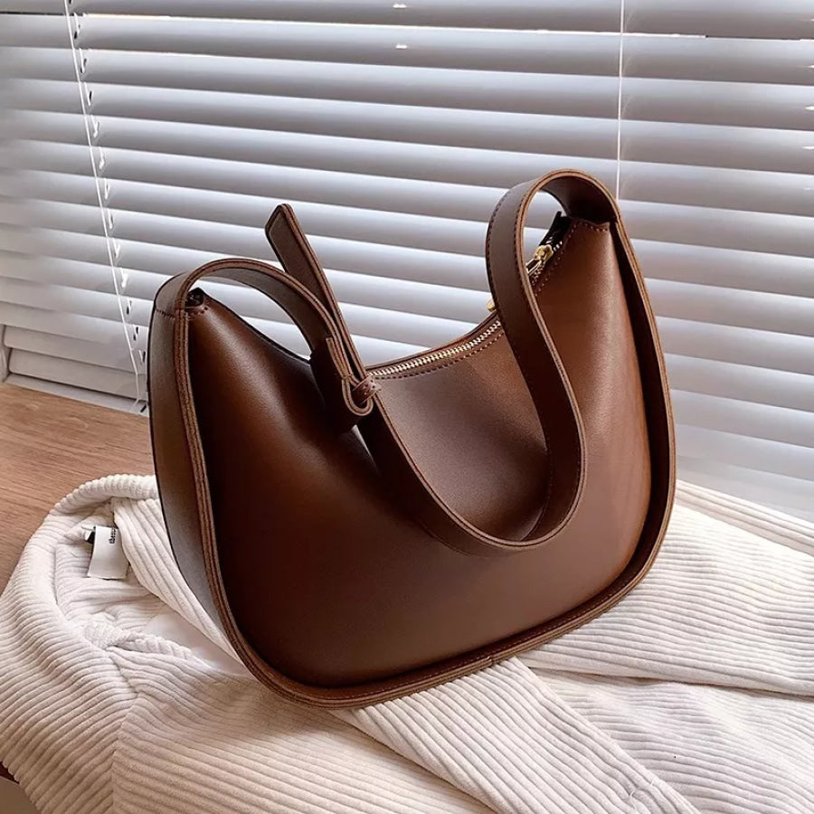 PU Leather Shoulder Bag Brown / One Size Apparel and Accessories