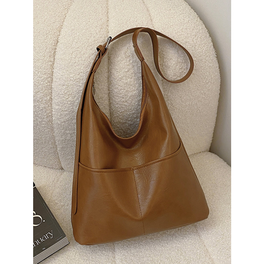 PU Leather Shoulder Bag Caramel / One Size Apparel and Accessories