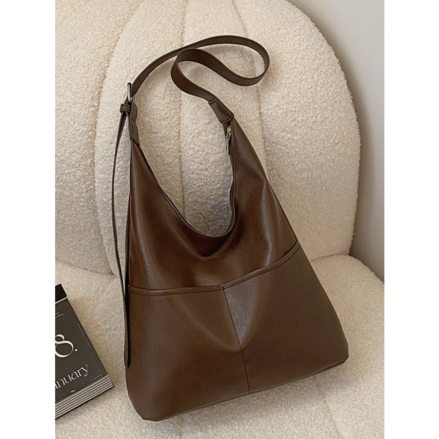 PU Leather Shoulder Bag Chocolate / One Size Apparel and Accessories