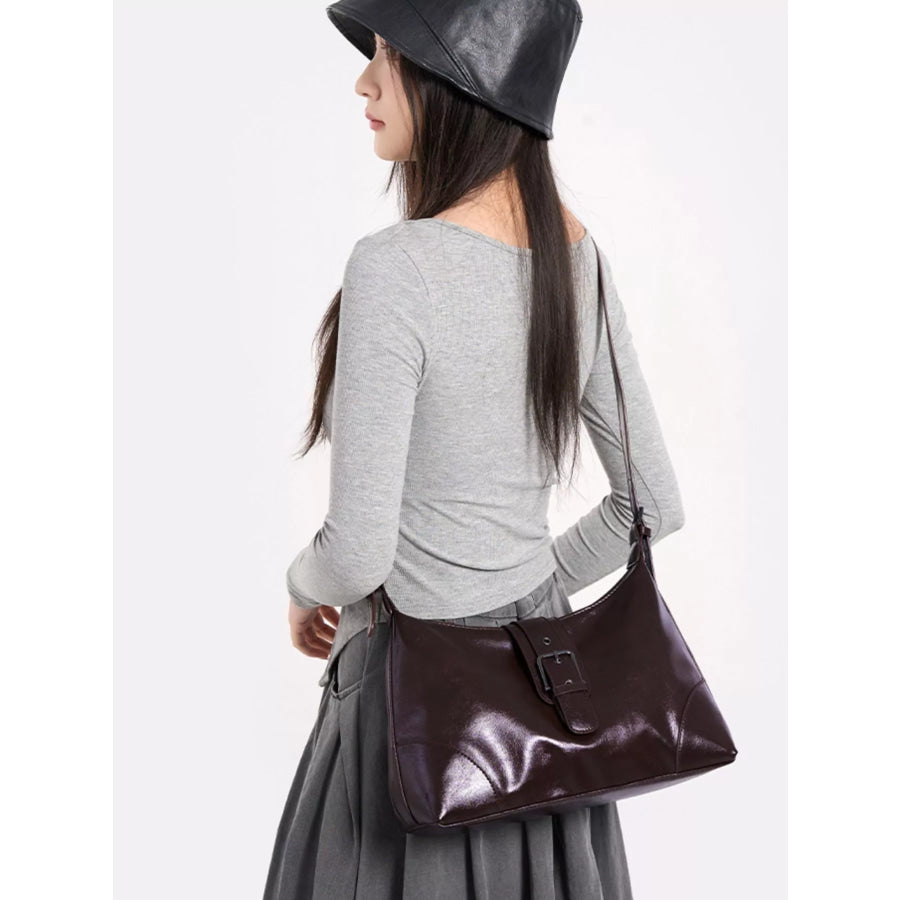PU Leather Shoulder Bag Coffee Brown / onesize Apparel and Accessories
