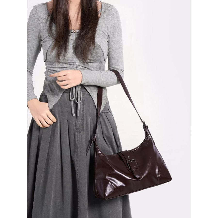 PU Leather Shoulder Bag Coffee Brown / onesize Apparel and Accessories