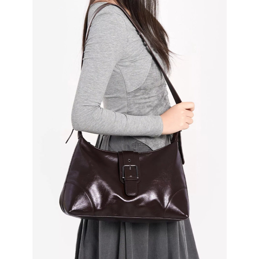 PU Leather Shoulder Bag Coffee Brown / onesize Apparel and Accessories