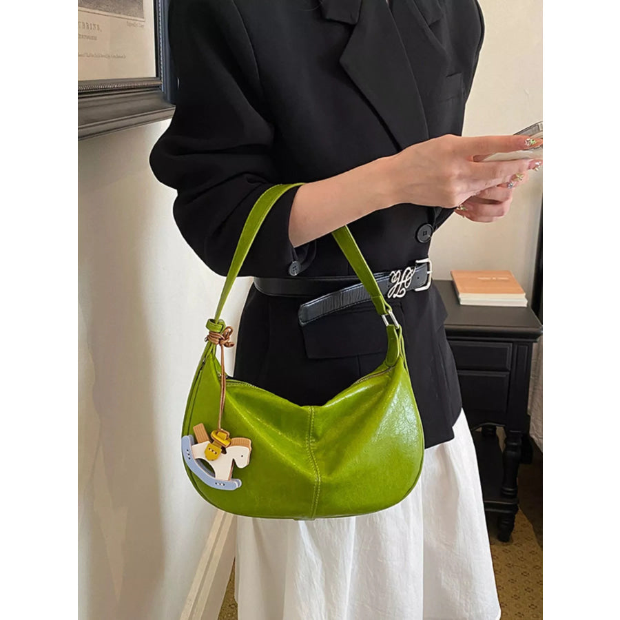 PU Leather Shoulder Bag Green / One Size Apparel and Accessories