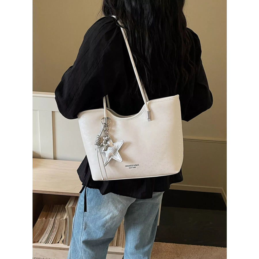 PU Leather Shoulder Bag Ivory / One Size Apparel and Accessories