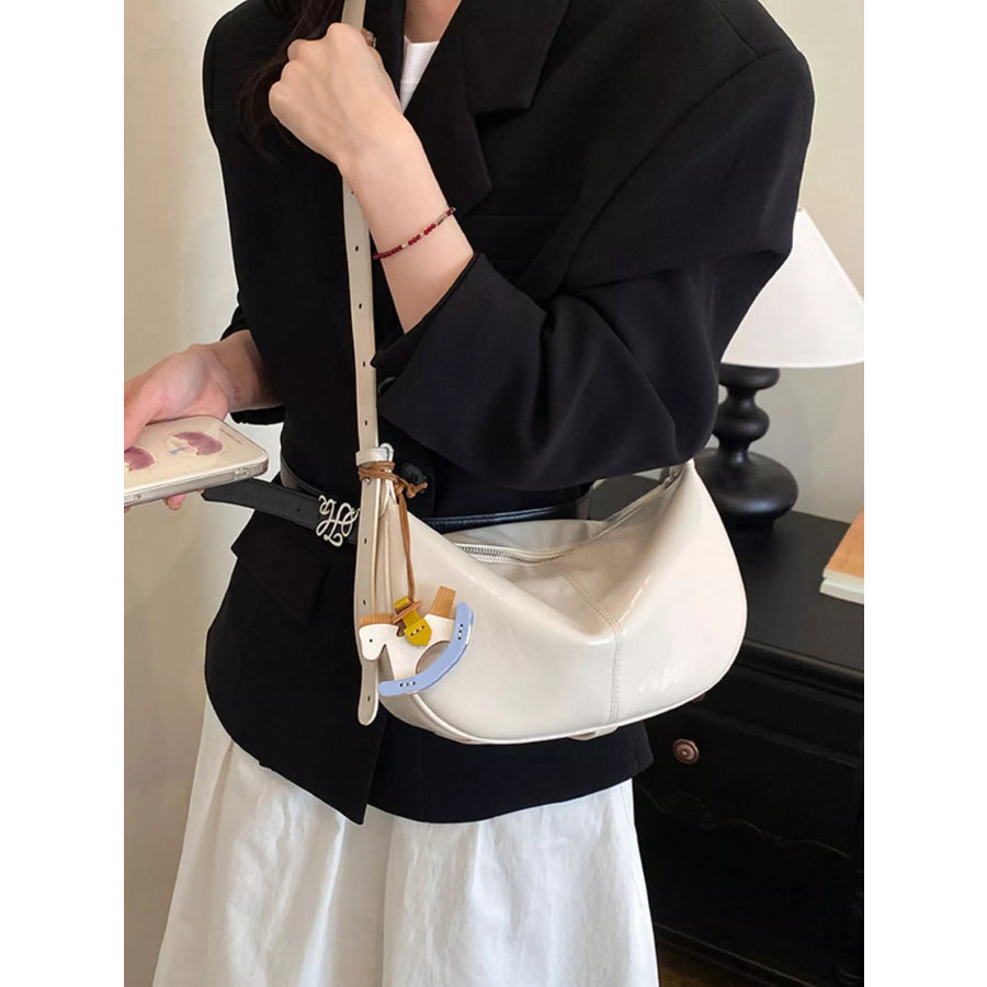 PU Leather Shoulder Bag Ivory / One Size Apparel and Accessories