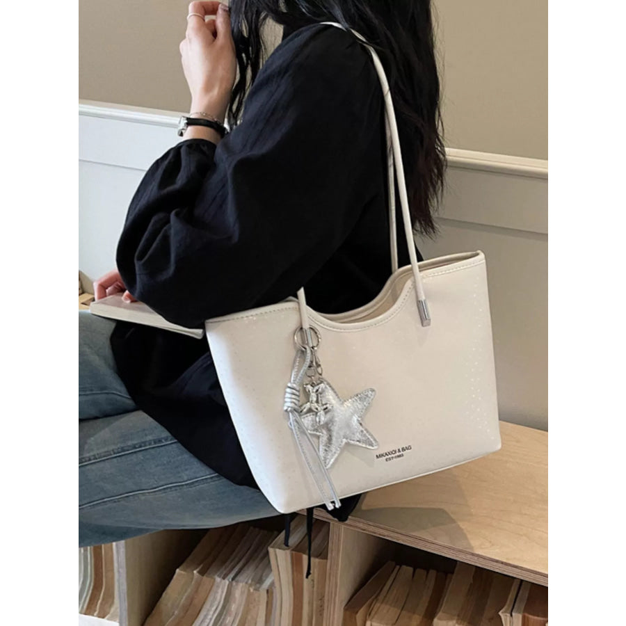 PU Leather Shoulder Bag Ivory / One Size Apparel and Accessories