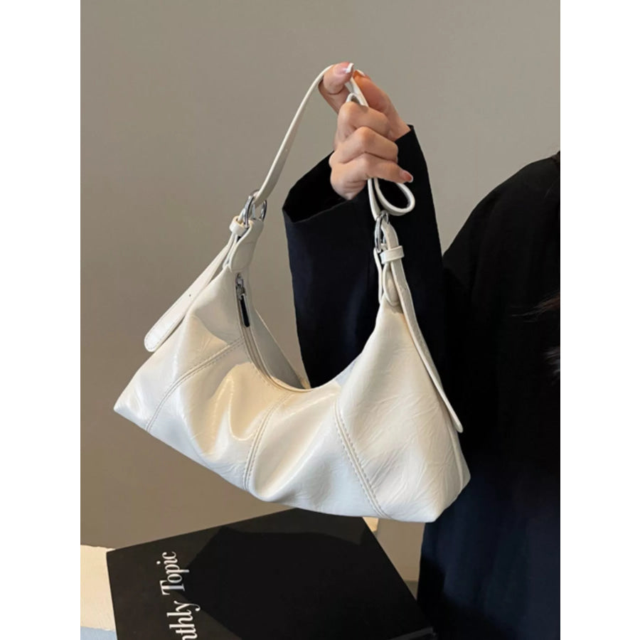 PU Leather Shoulder Bag Off-white / One Size Apparel and Accessories