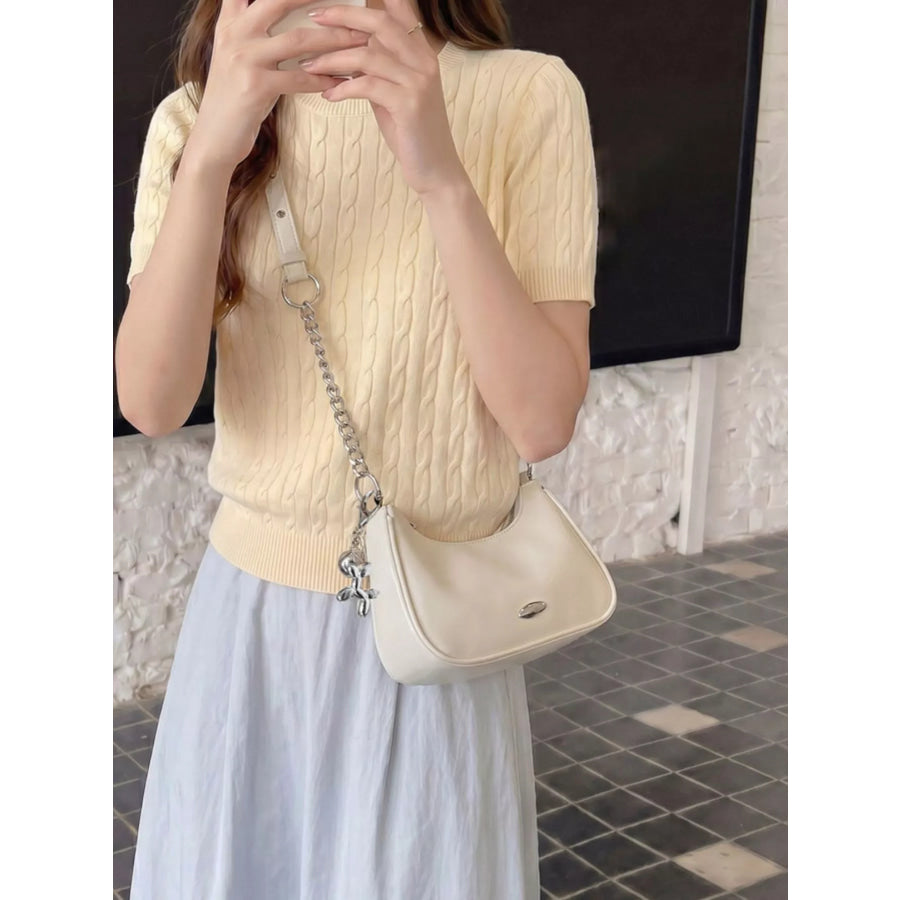 PU Leather Shoulder Bag Off-white / One Size Apparel and Accessories