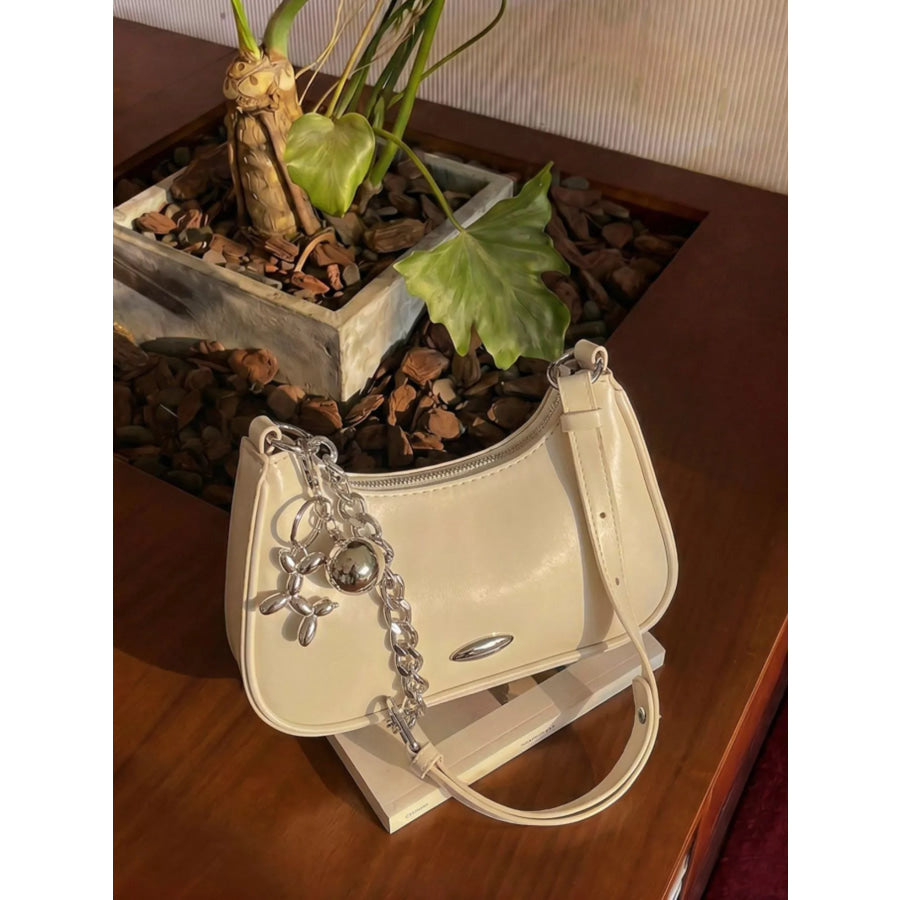 PU Leather Shoulder Bag Off-white / One Size Apparel and Accessories