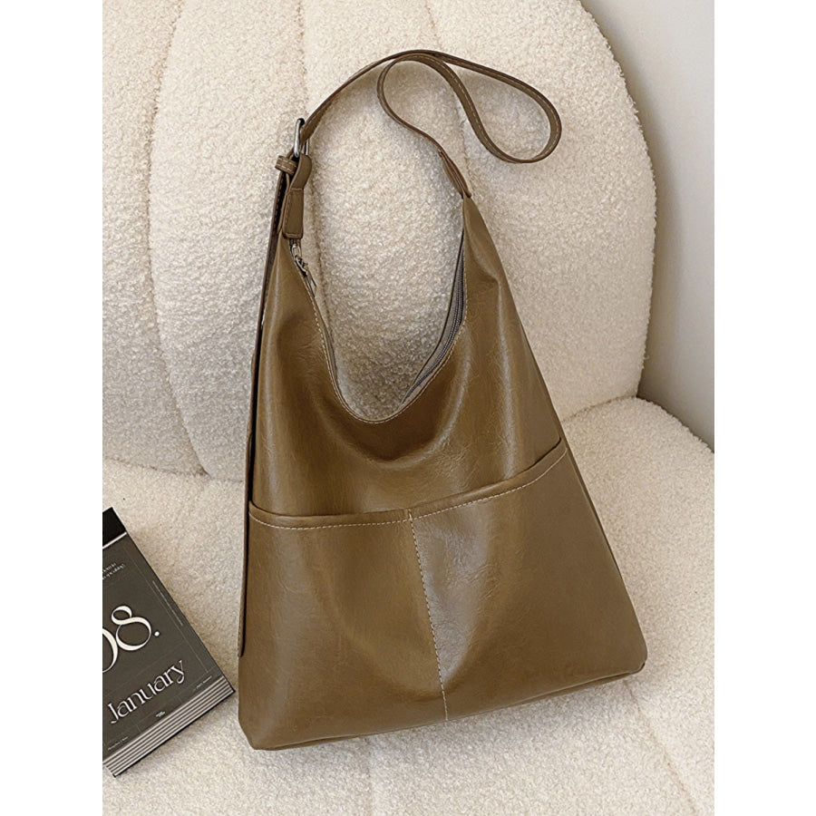 PU Leather Shoulder Bag Olive / One Size Apparel and Accessories