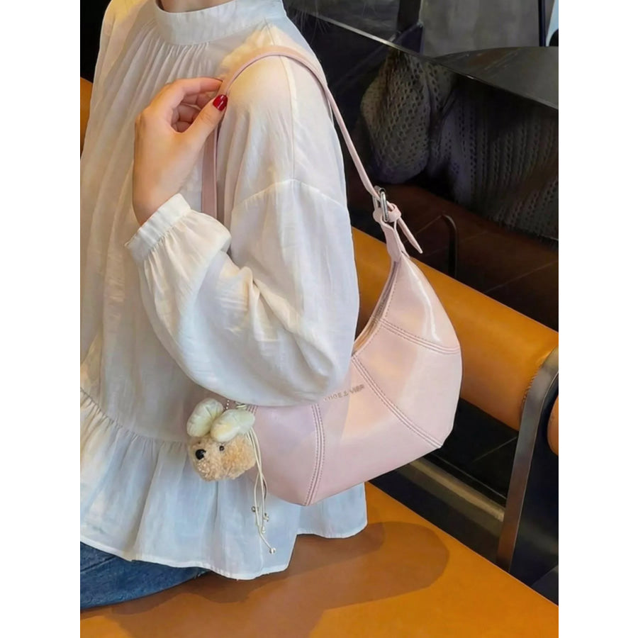 PU Leather Shoulder Bag Pink / One Size Apparel and Accessories