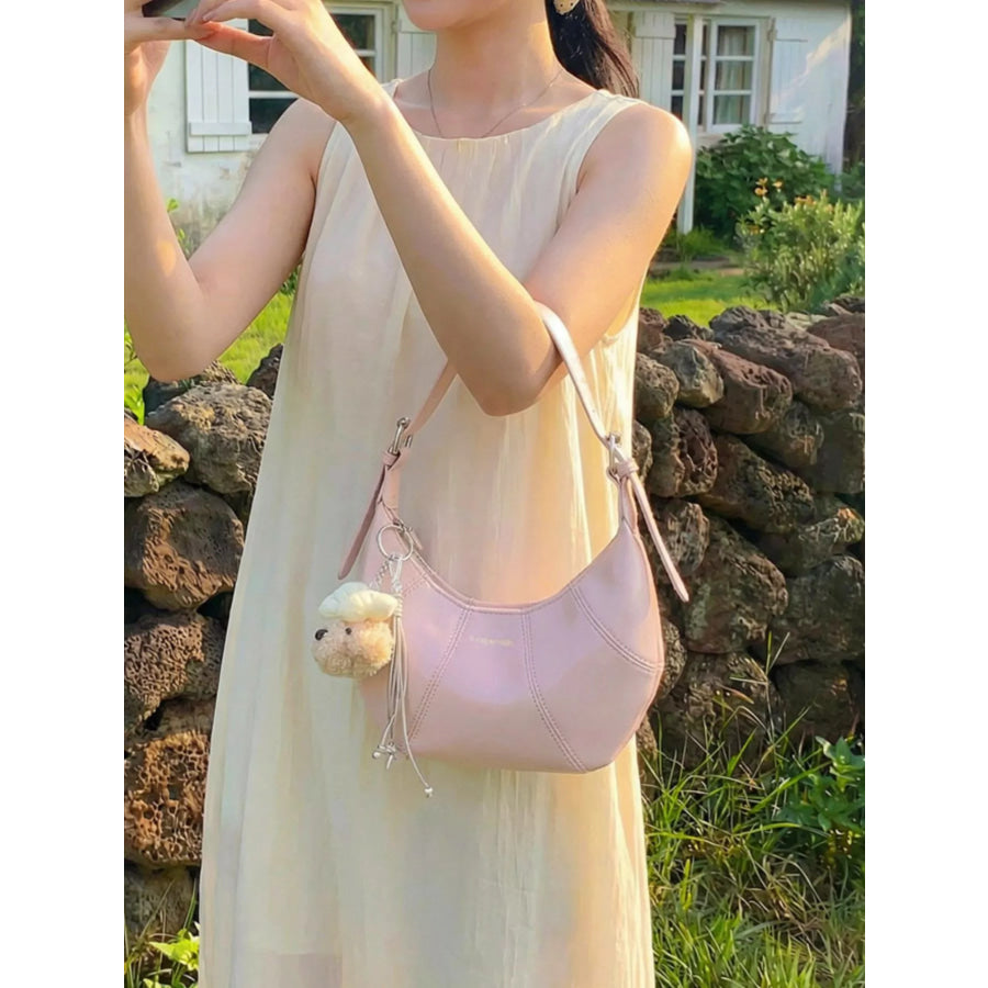 PU Leather Shoulder Bag Pink / One Size Apparel and Accessories