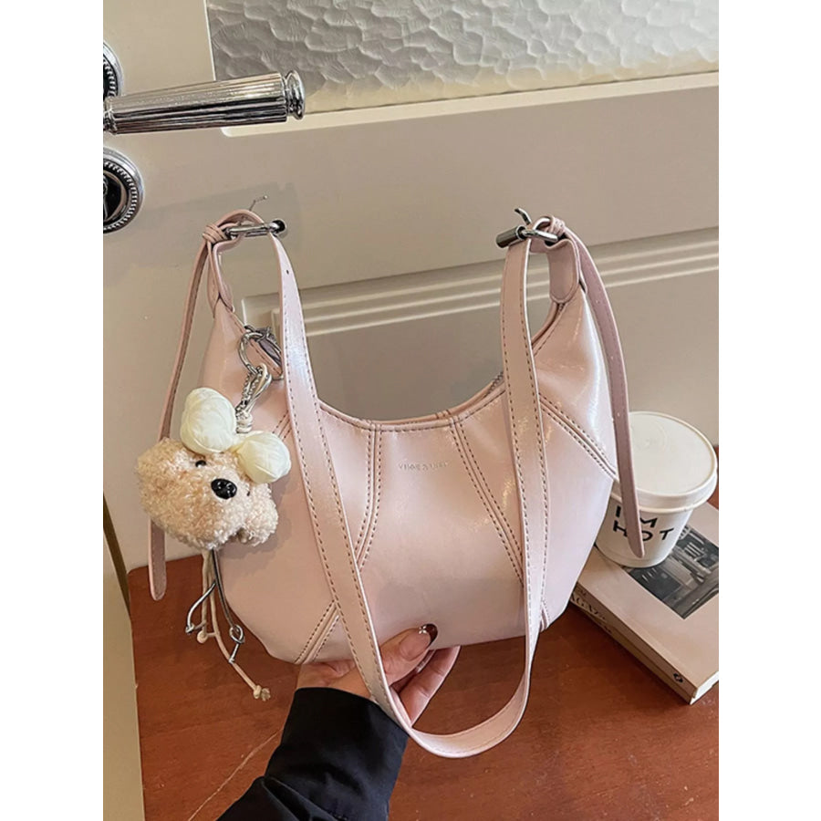 PU Leather Shoulder Bag Pink / One Size Apparel and Accessories