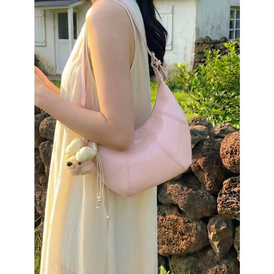 PU Leather Shoulder Bag Pink / One Size Apparel and Accessories