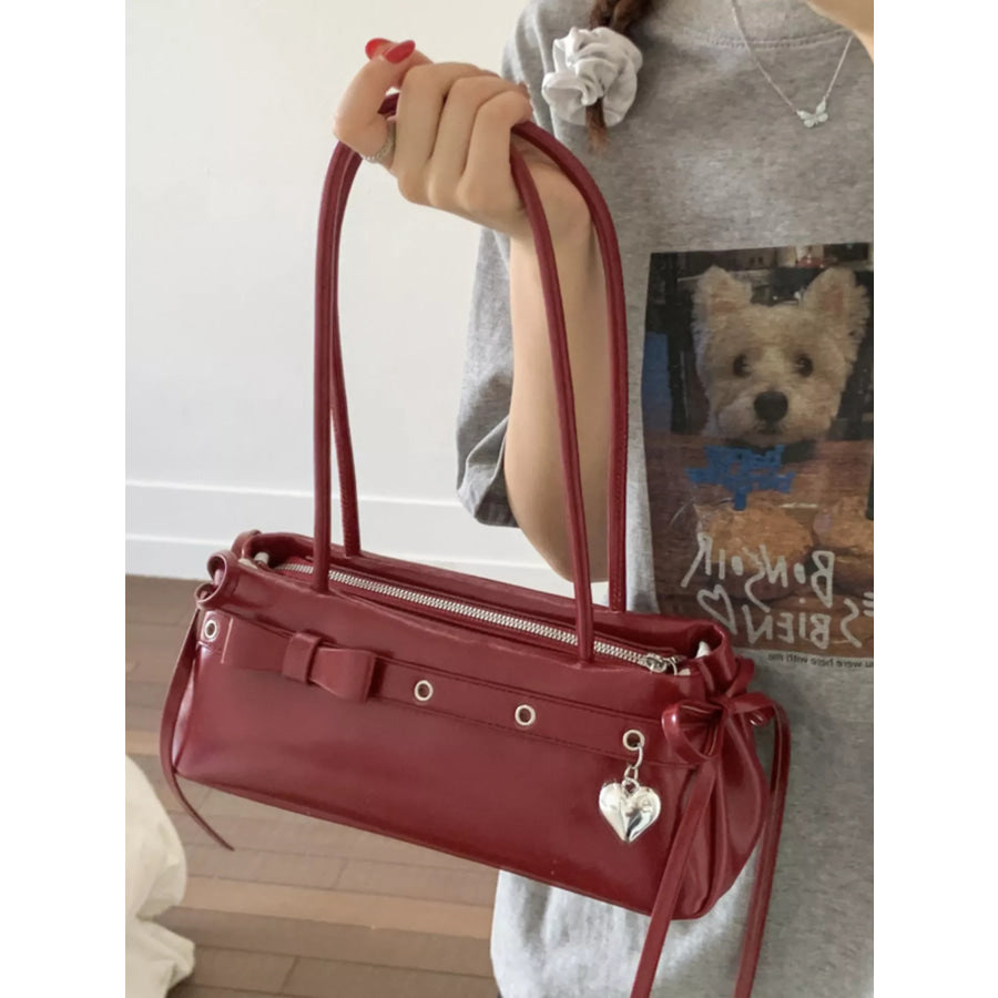 PU Leather Shoulder Bag Red / One Size Apparel and Accessories