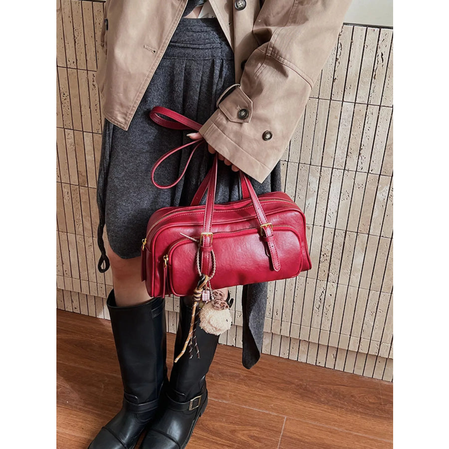PU Leather Shoulder Bag Red / One Size Apparel and Accessories