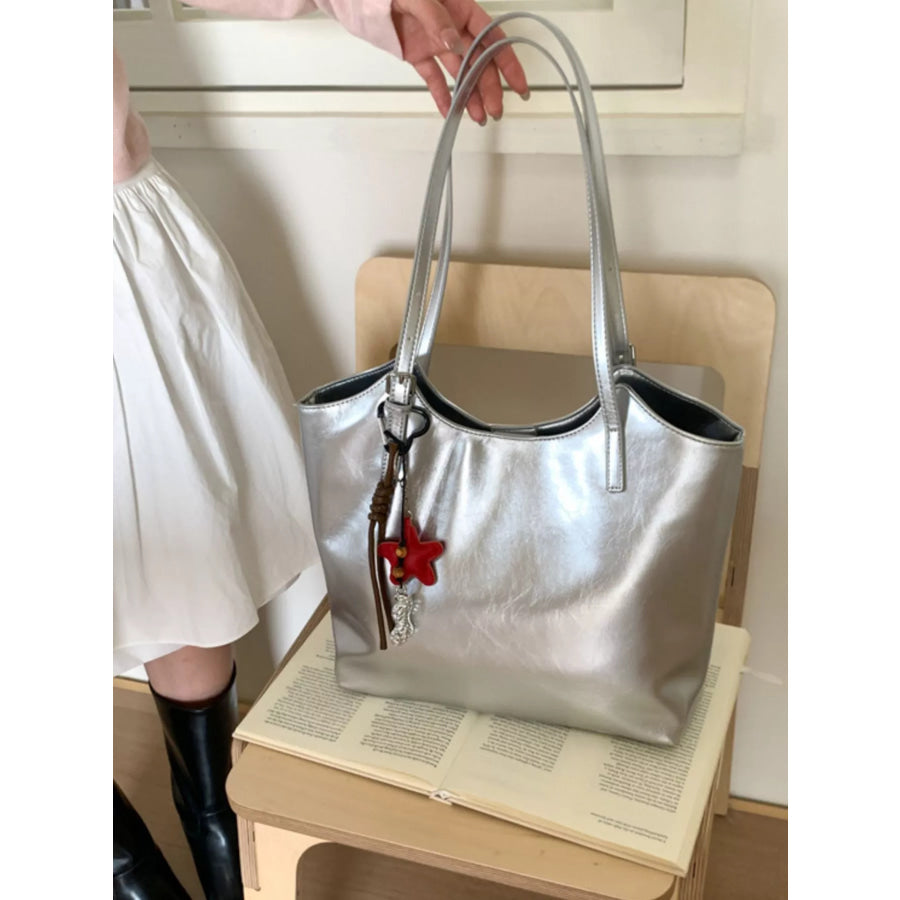 PU Leather Shoulder Bag Silver / onesize Apparel and Accessories