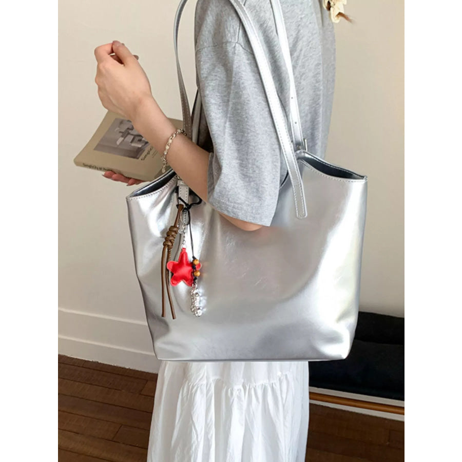 PU Leather Shoulder Bag Silver / onesize Apparel and Accessories