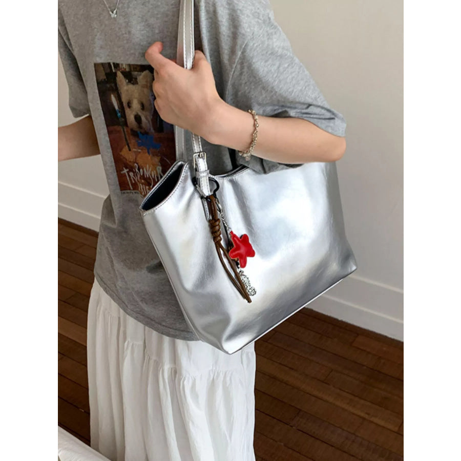 PU Leather Shoulder Bag Silver / onesize Apparel and Accessories