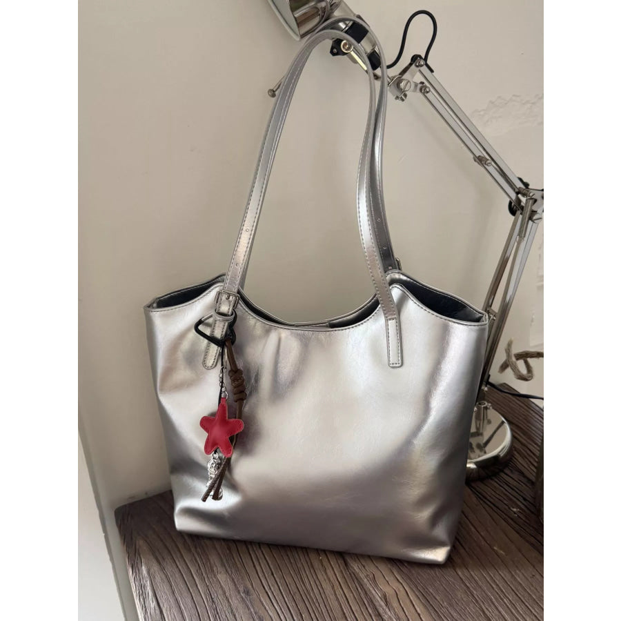 PU Leather Shoulder Bag Silver / onesize Apparel and Accessories