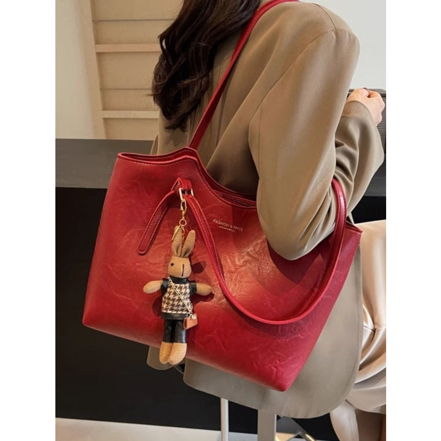 PU Leather Shoulder Bag Wine Red / One Size Apparel and Accessories