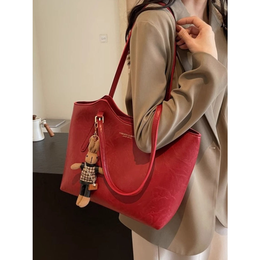 PU Leather Shoulder Bag Wine Red / One Size Apparel and Accessories