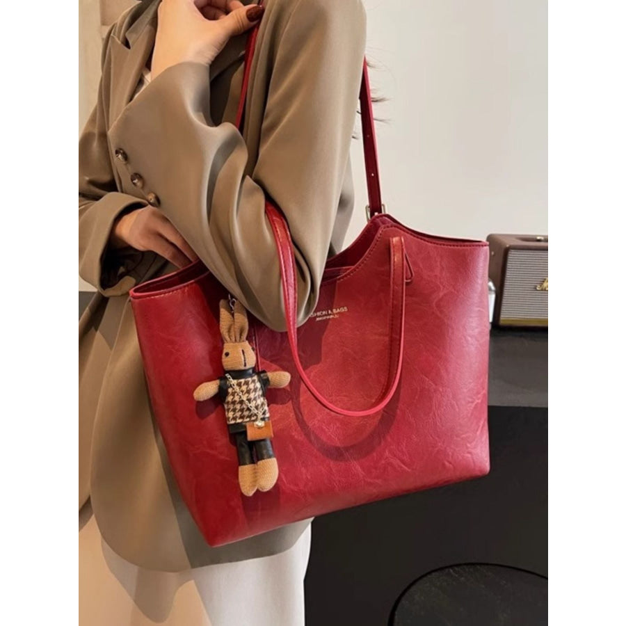 PU Leather Shoulder Bag Wine Red / One Size Apparel and Accessories