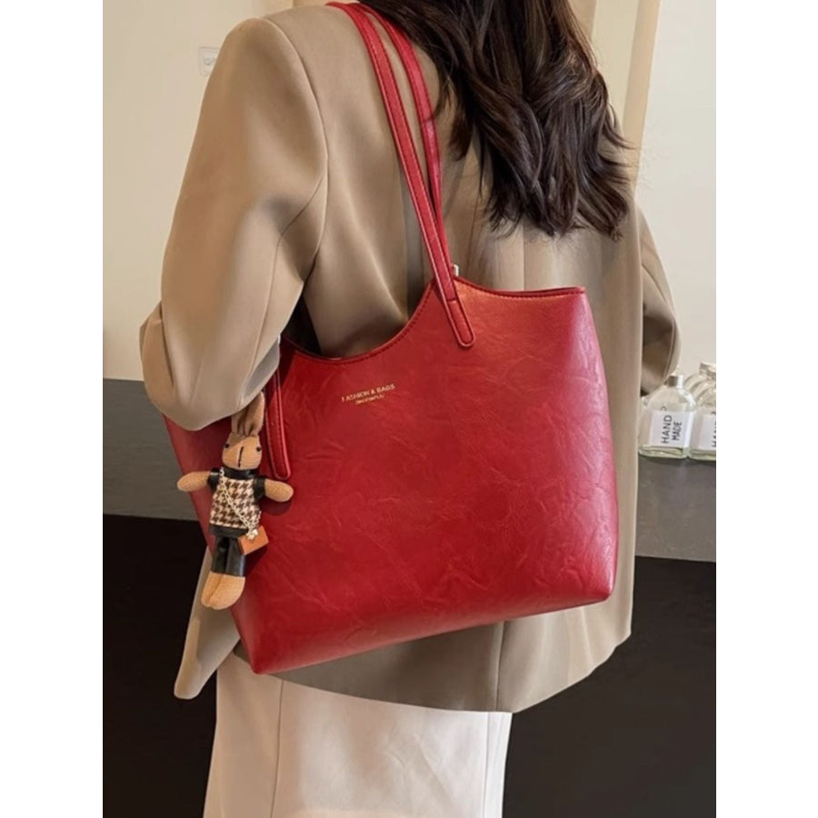 PU Leather Shoulder Bag Wine Red / One Size Apparel and Accessories