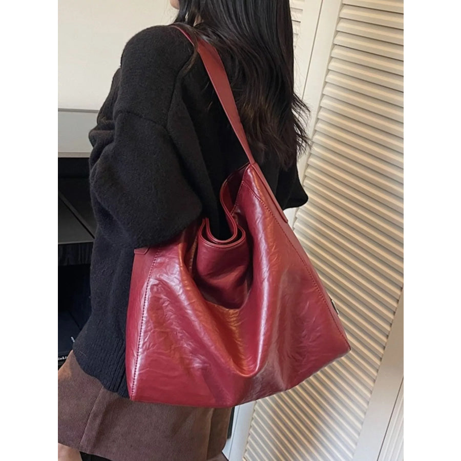 PU Leather Shoulder Bag Wine Red / onesize Apparel and Accessories