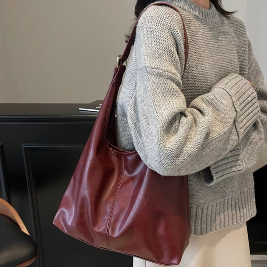 PU Leather Shoulder Bag Wine Red / onesize Apparel and Accessories