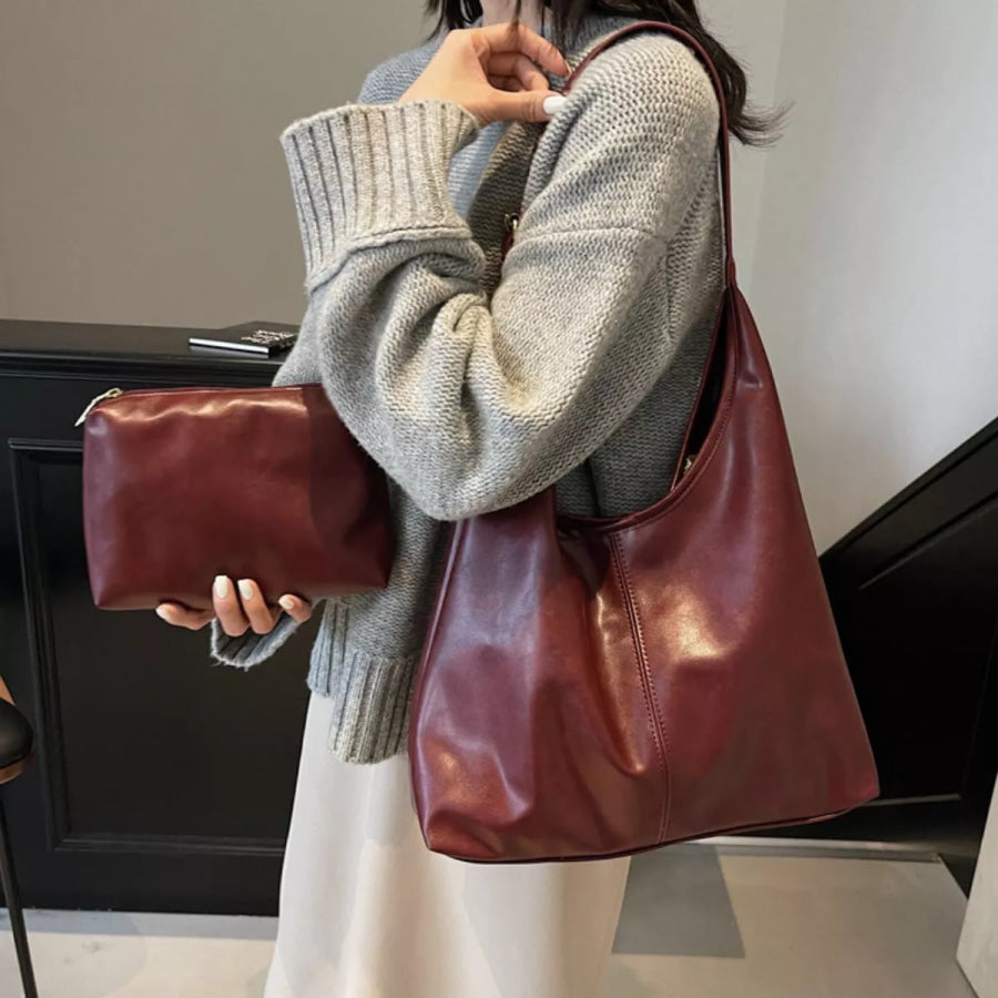 PU Leather Shoulder Bag Wine Red / onesize Apparel and Accessories