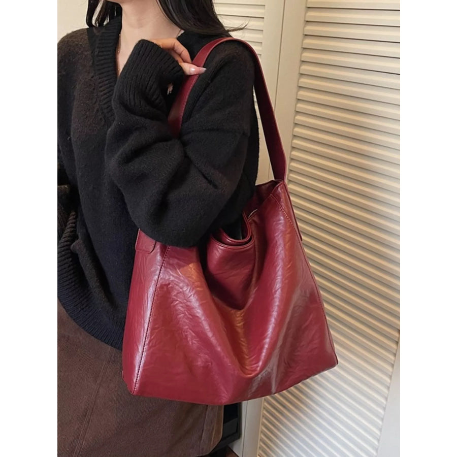 PU Leather Shoulder Bag Wine Red / onesize Apparel and Accessories