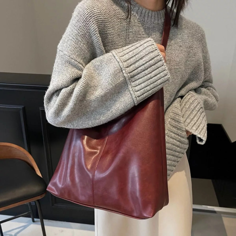 PU Leather Shoulder Bag Wine Red / onesize Apparel and Accessories