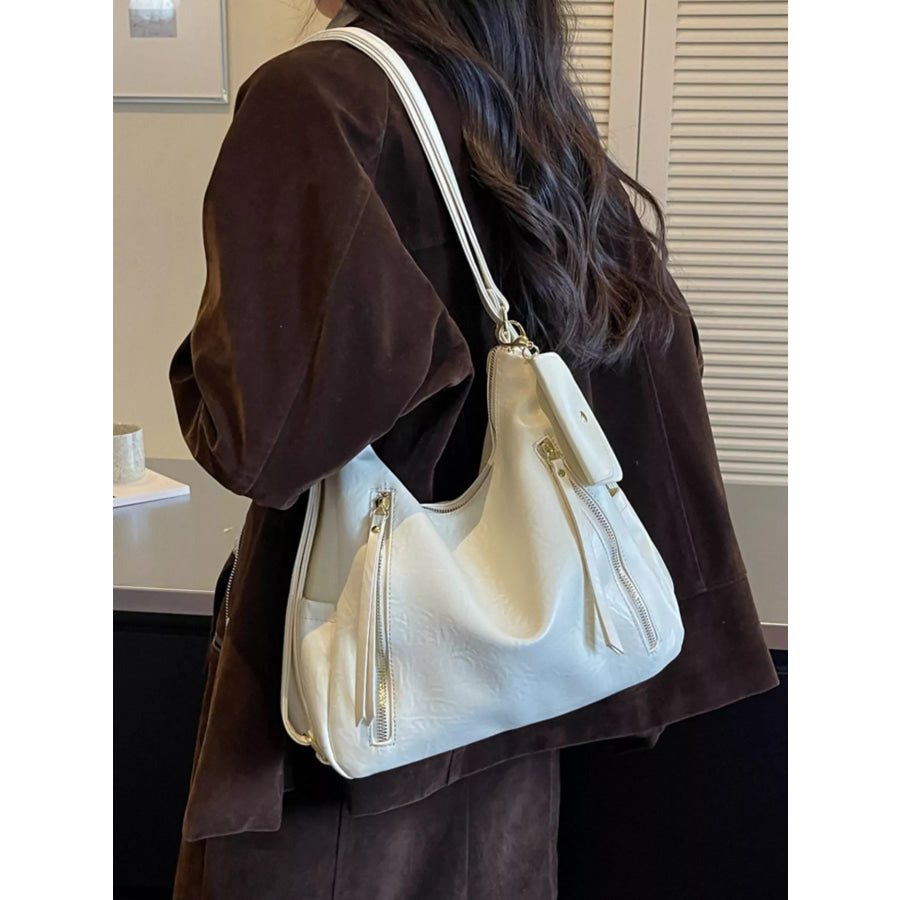 PU Leather Shoulder Bag with Coin Pouch Off-white / onesize Apparel and Accessories