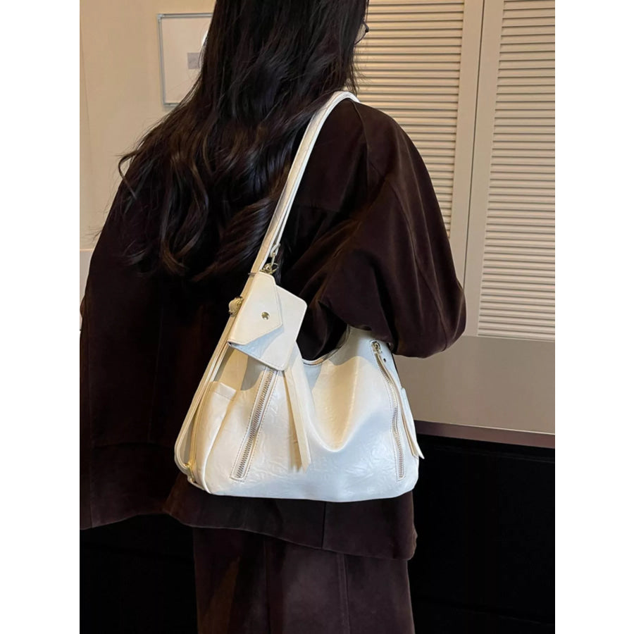 PU Leather Shoulder Bag with Coin Pouch Off-white / onesize Apparel and Accessories
