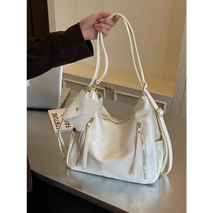 PU Leather Shoulder Bag with Coin Pouch Off-white / onesize Apparel and Accessories