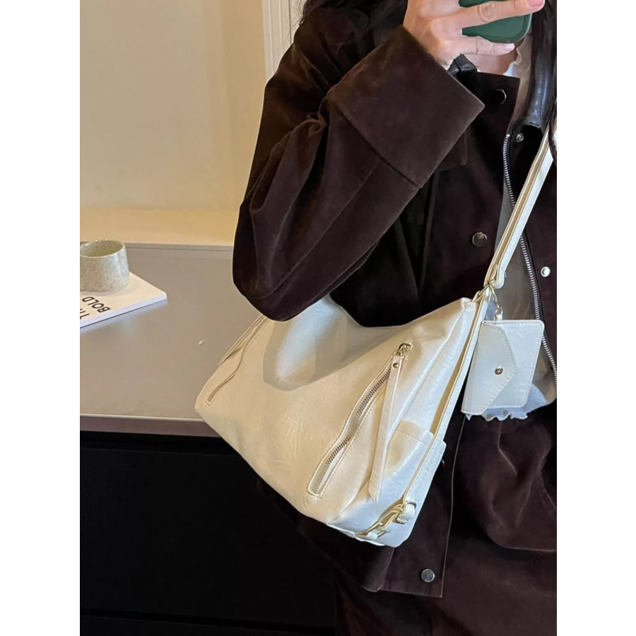 PU Leather Shoulder Bag with Coin Pouch Off-white / onesize Apparel and Accessories