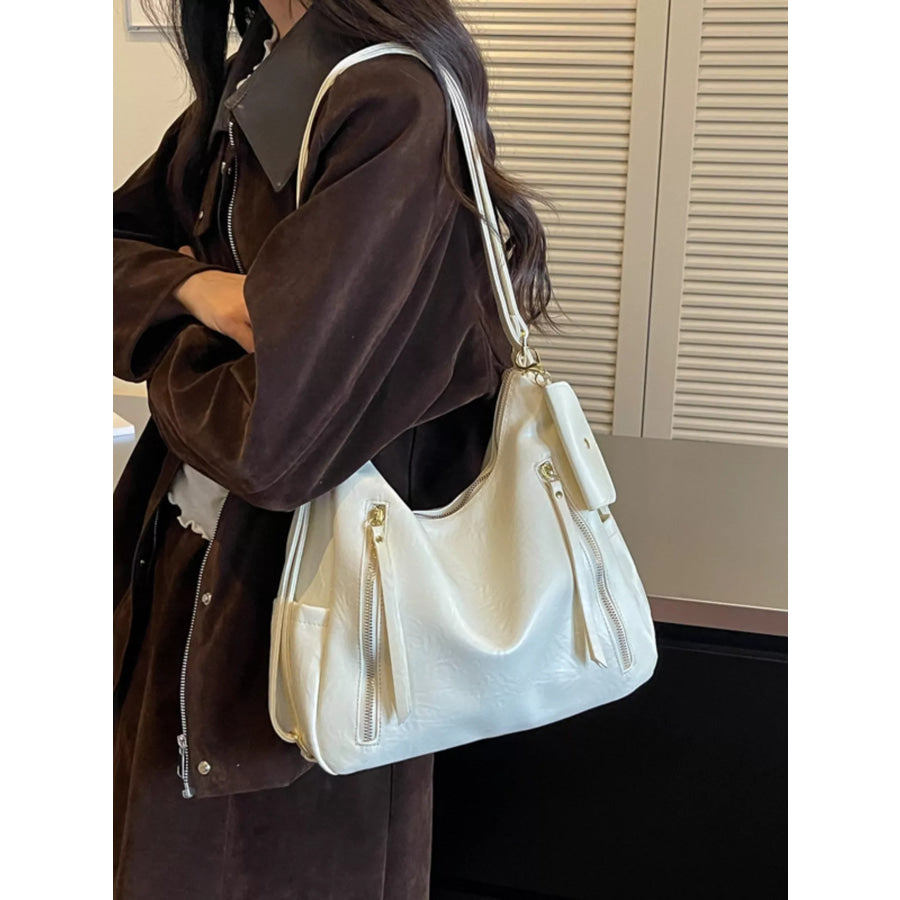 PU Leather Shoulder Bag with Coin Pouch Off-white / onesize Apparel and Accessories