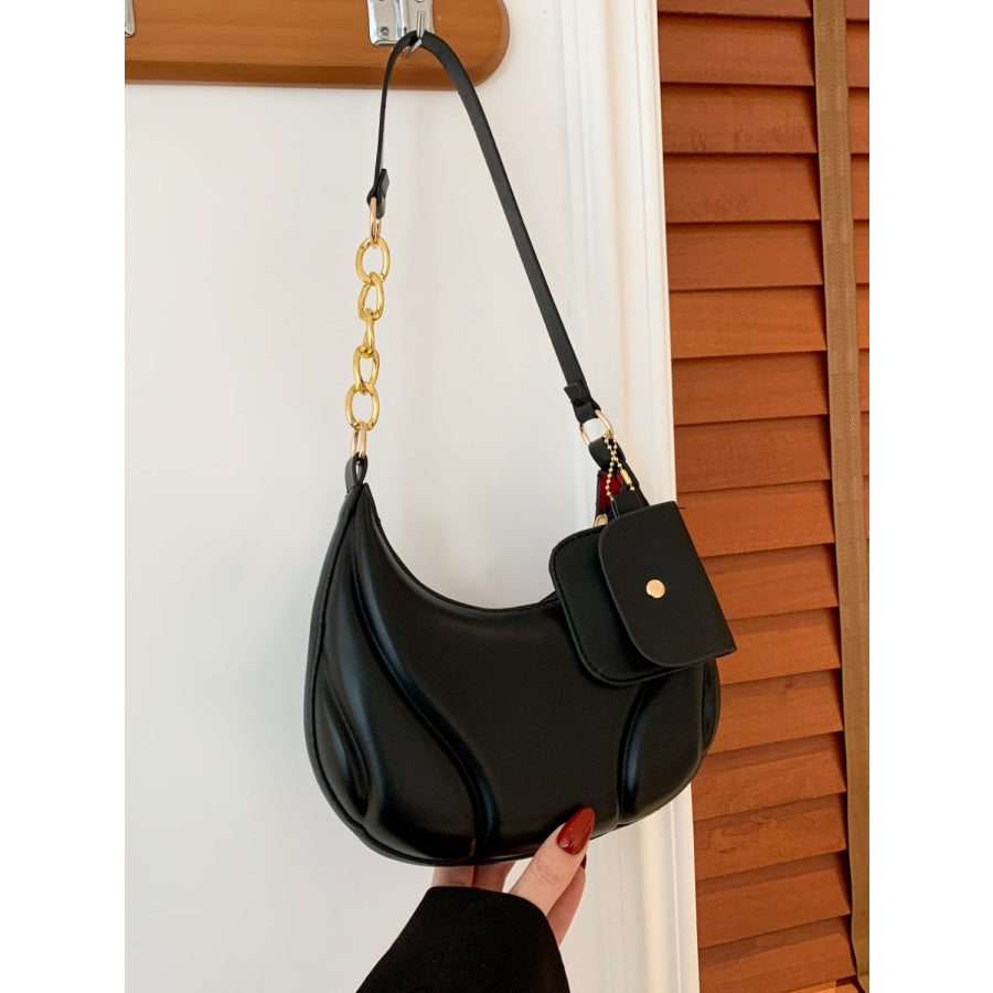 PU Leather Shoulder Bag with EarPods Bag Black / One Size Apparel and Accessories