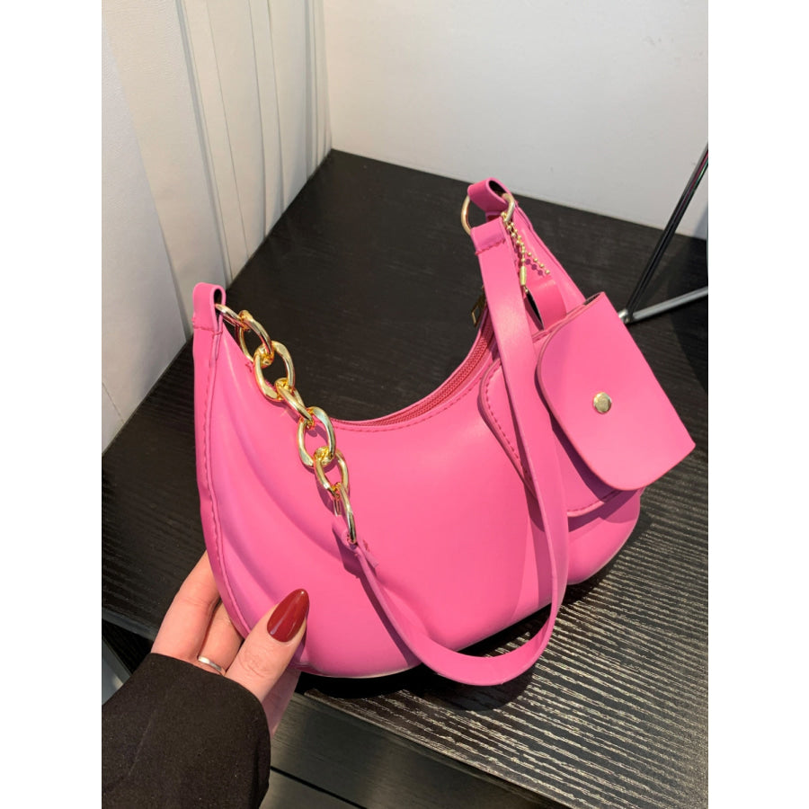 PU Leather Shoulder Bag with EarPods Bag Hot Pink / One Size Apparel and Accessories