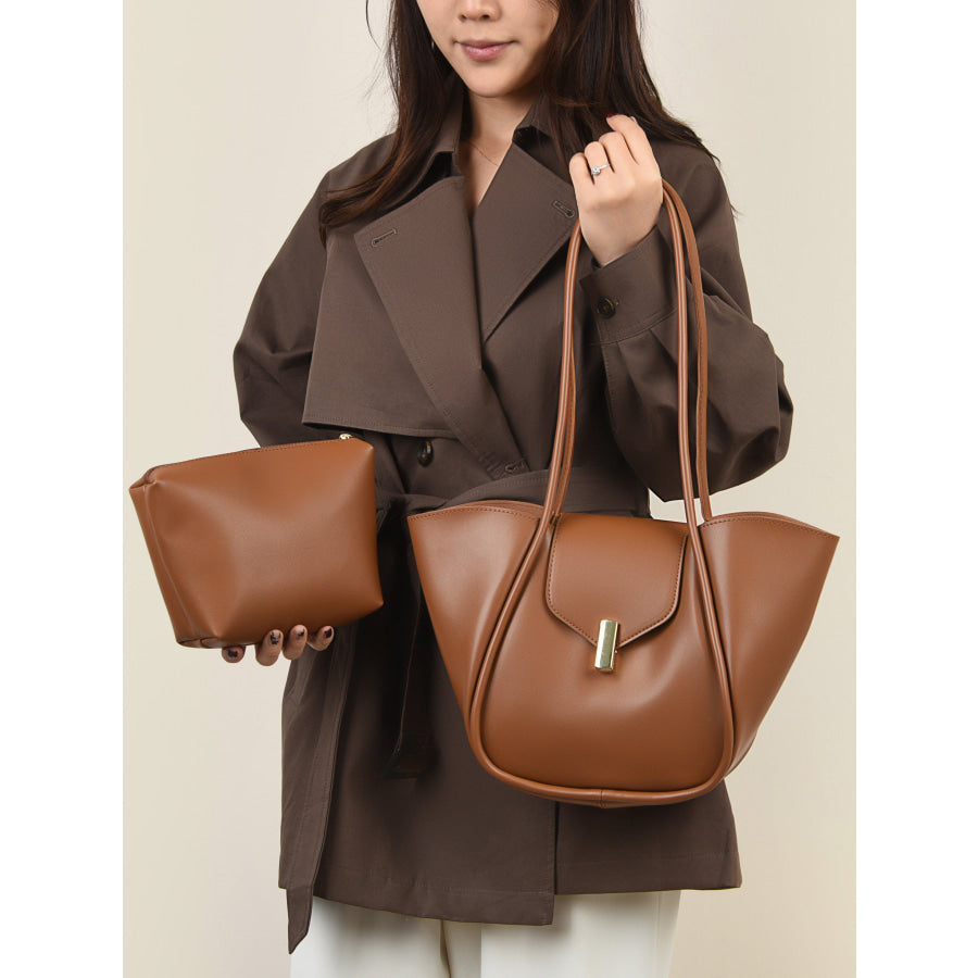 PU Leather Shoulder Bag with Pouch Apparel and Accessories