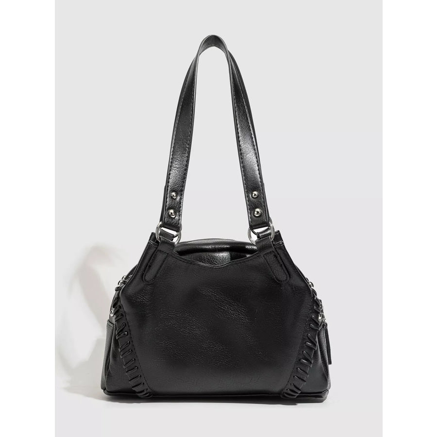 PU Leather Shoulder Bag with Woven Detail and Stud Accents Black / onesize Apparel Accessories